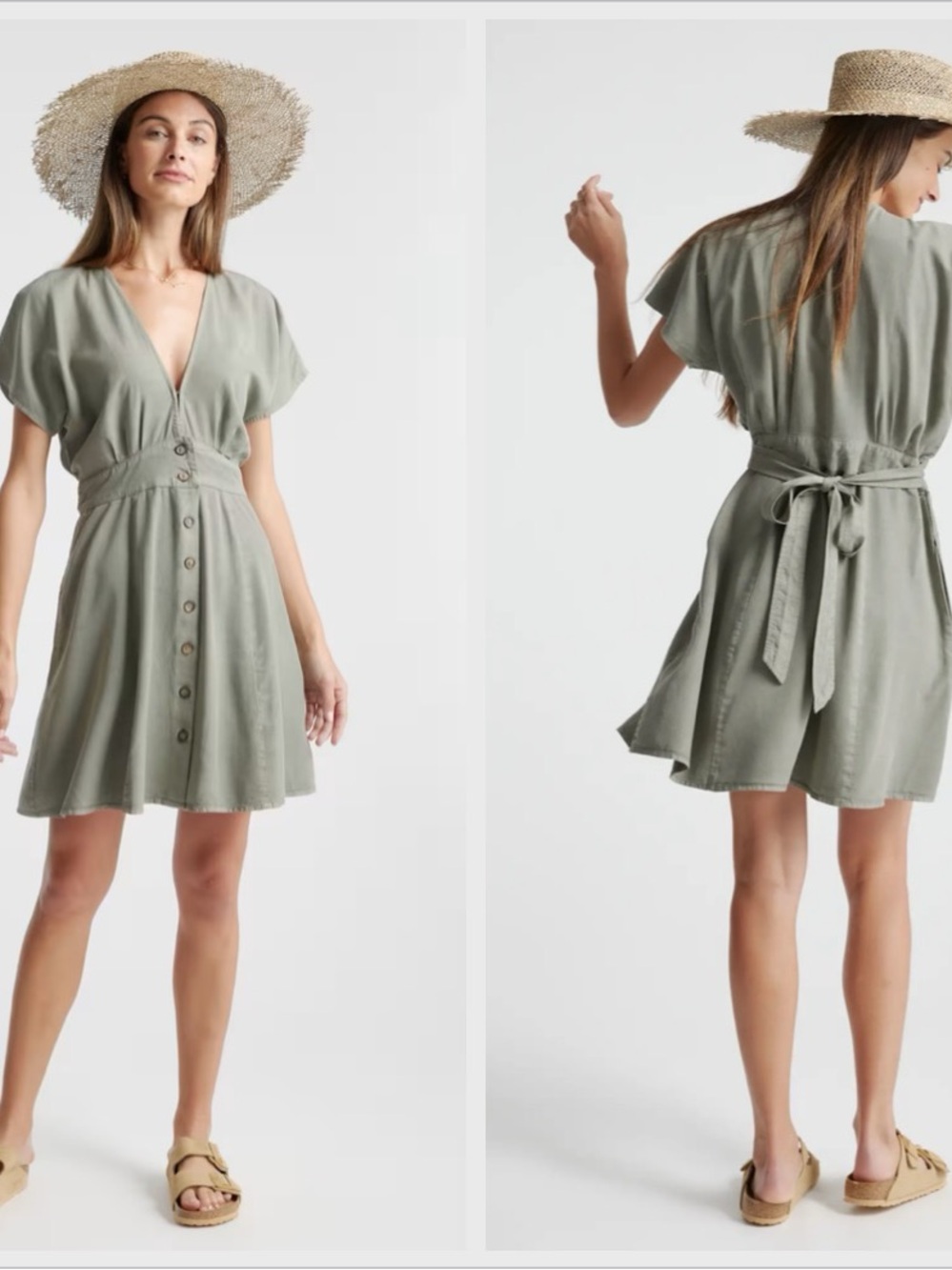 Quince Vintage Wash Tencel Button
Front Dress in Olive Size Medium